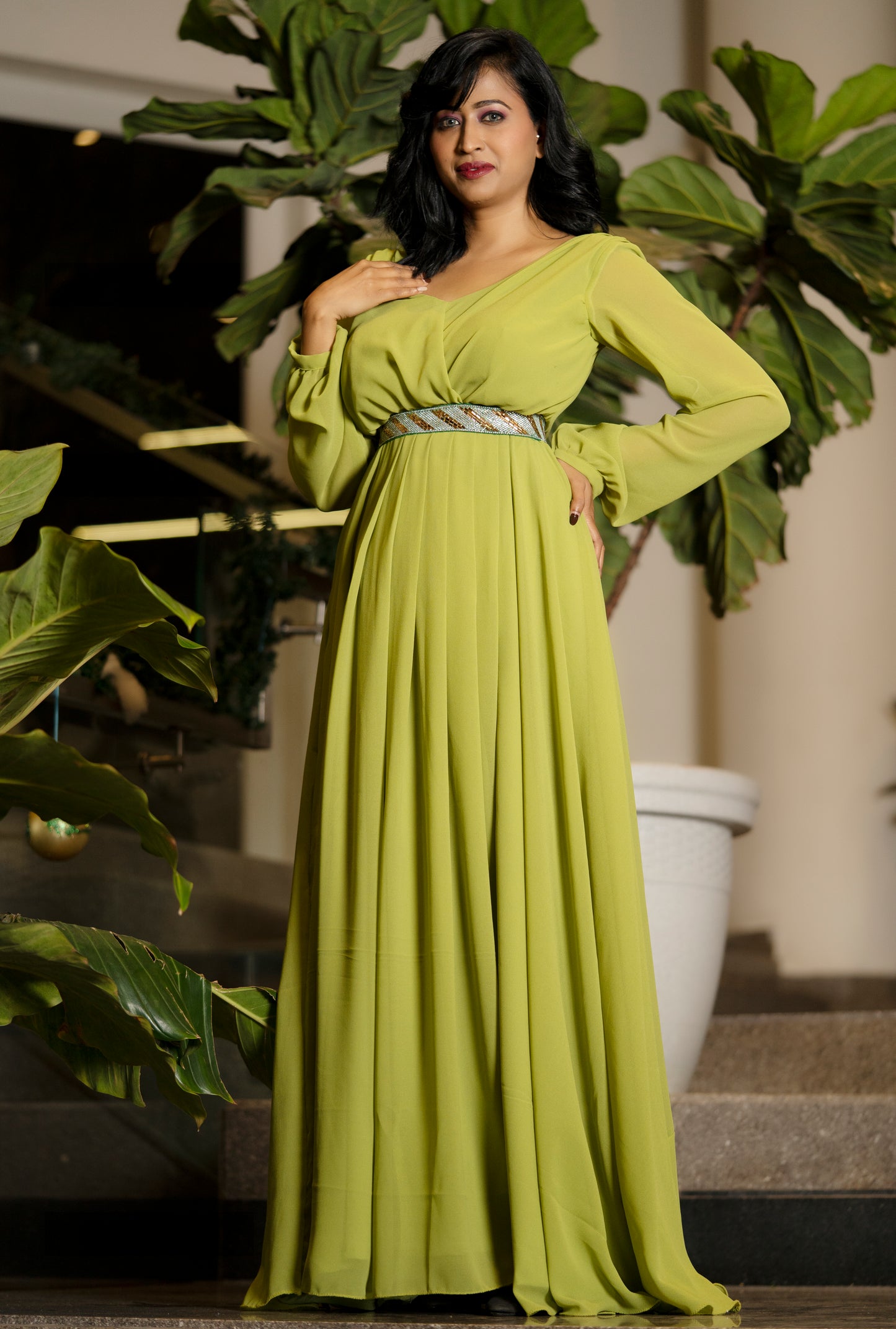 Green pastel gown