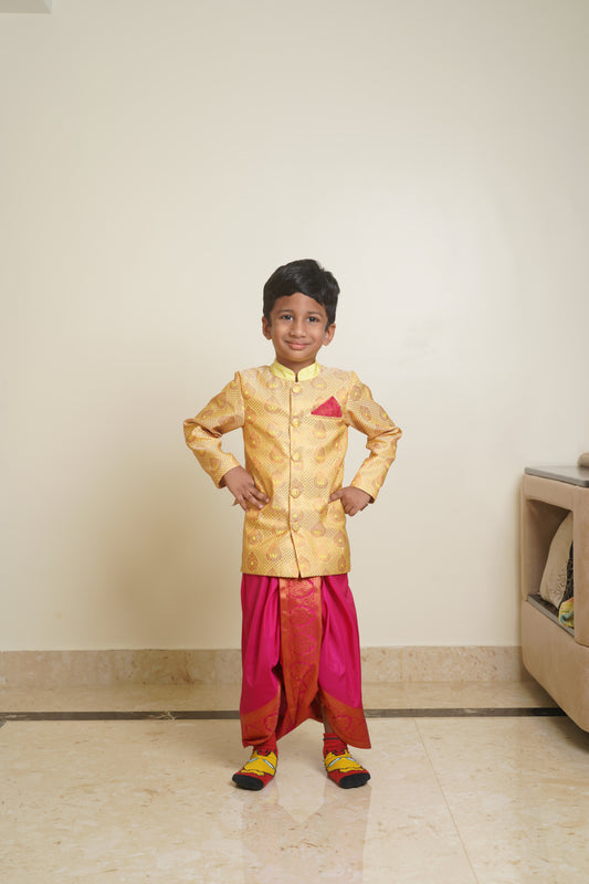 Golden and Pink boy's ethnic wear