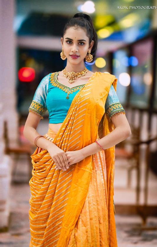 Golden - blue lehenga blouse