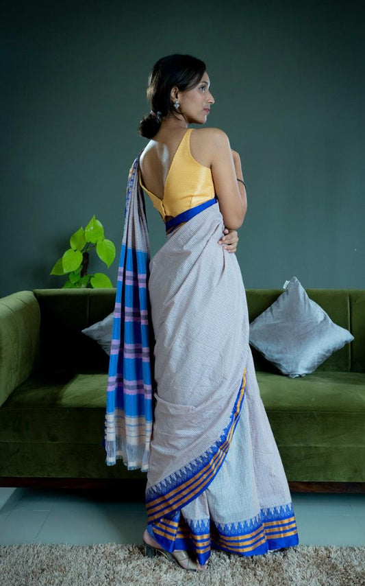 blue bordered ilkal saree